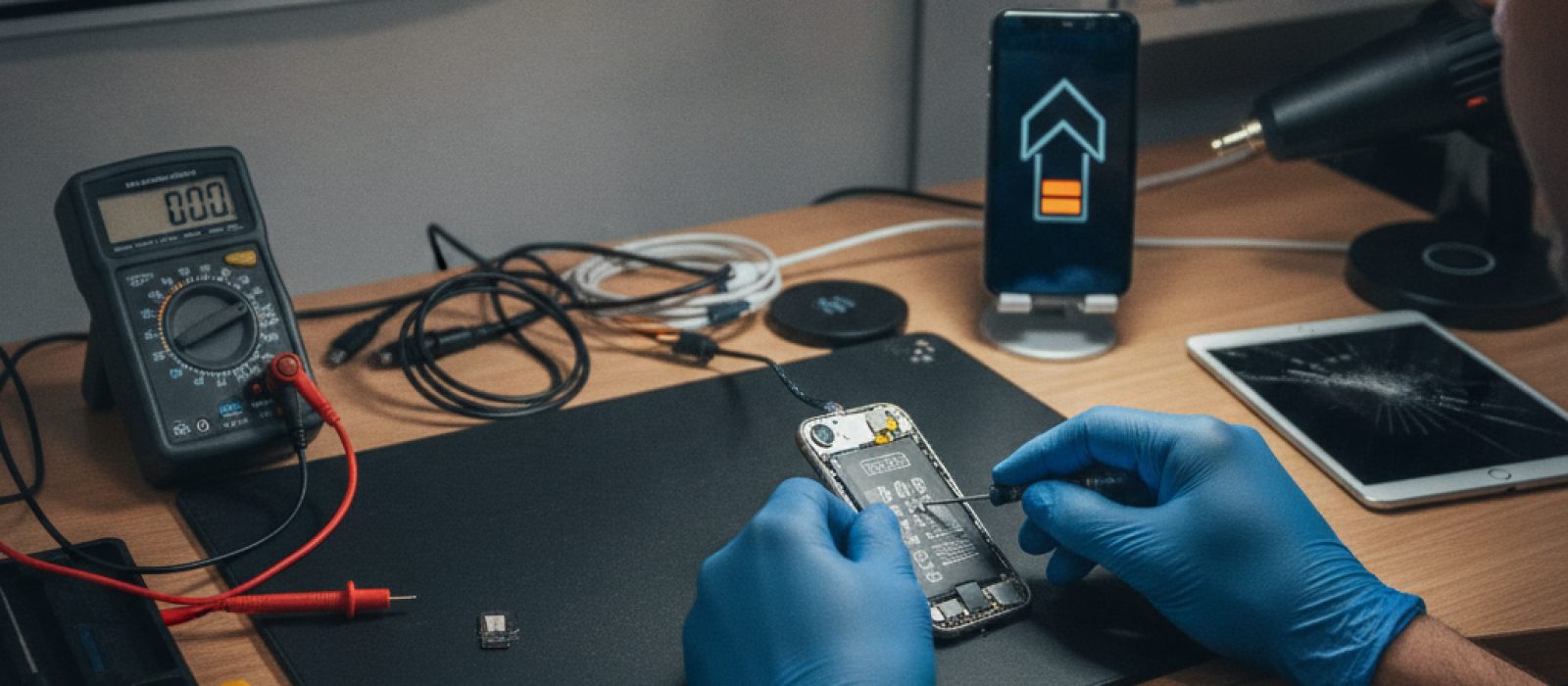 iPhone ve iPad şarj döngüsü kavramını açıklayan bir görsel, pil sağlığı göstergesi ve şarj kablosu detayları içeriyor.