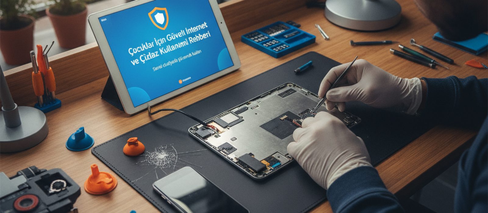 Bir ebeveynin çocuğunun iPad'indeki ekran süresi ayarlarını kontrol ettiği yakın çekim