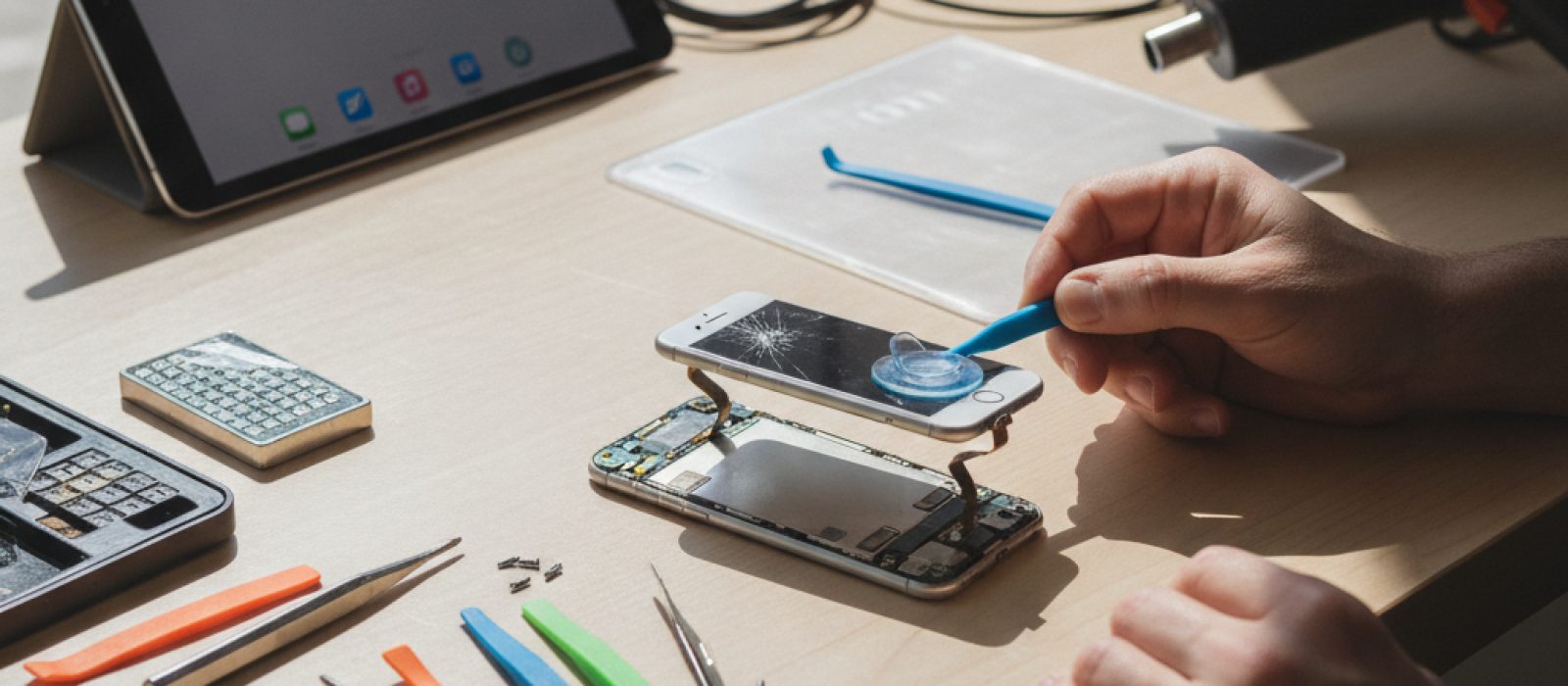 iPhone ve iPad cihazlarının bir bilgisayara yedekleme kablosuyla bağlı olduğu bir masaüstü ekranı