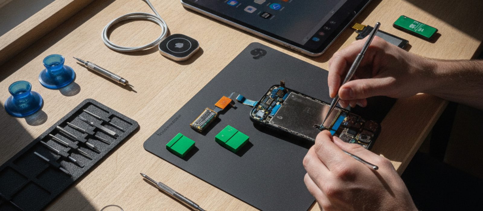 iPhone ana ekranında düzenli klasörler, widget'lar ve minimalist bir arka plan