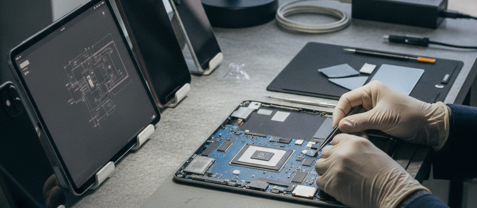 M serisi çipli MacBook Pro ve iPad Pro modelleri bir arada, modern bir çalışma ortamında