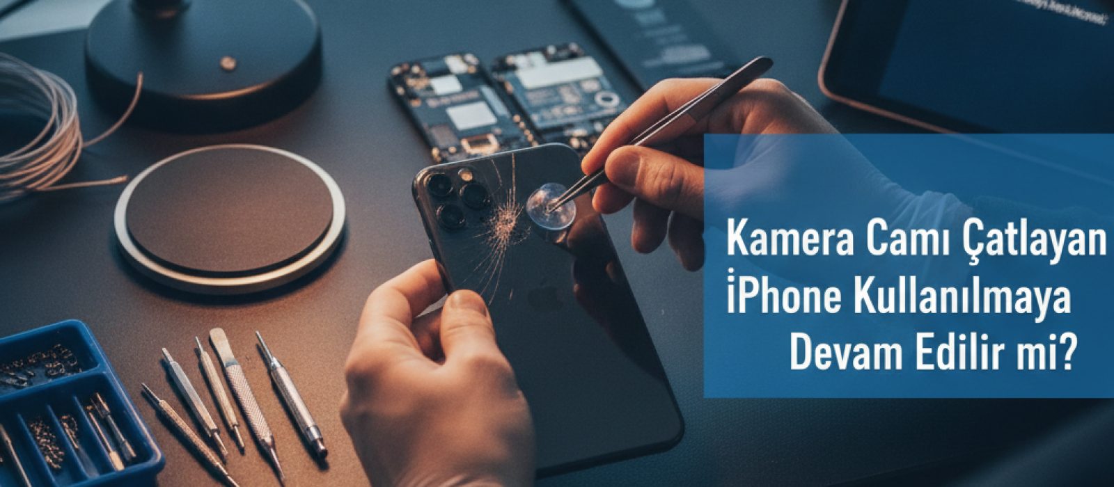 Çatlak iPhone kamera camına yakından bakış, telefonun ömrü ve onarım ihtiyacını vurguluyor
