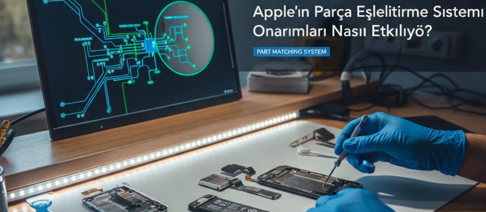 iPhone veya iPad anakartına takılı bir yedek parça, parça eşleştirme sisteminin karmaşıklığını gösteriyor