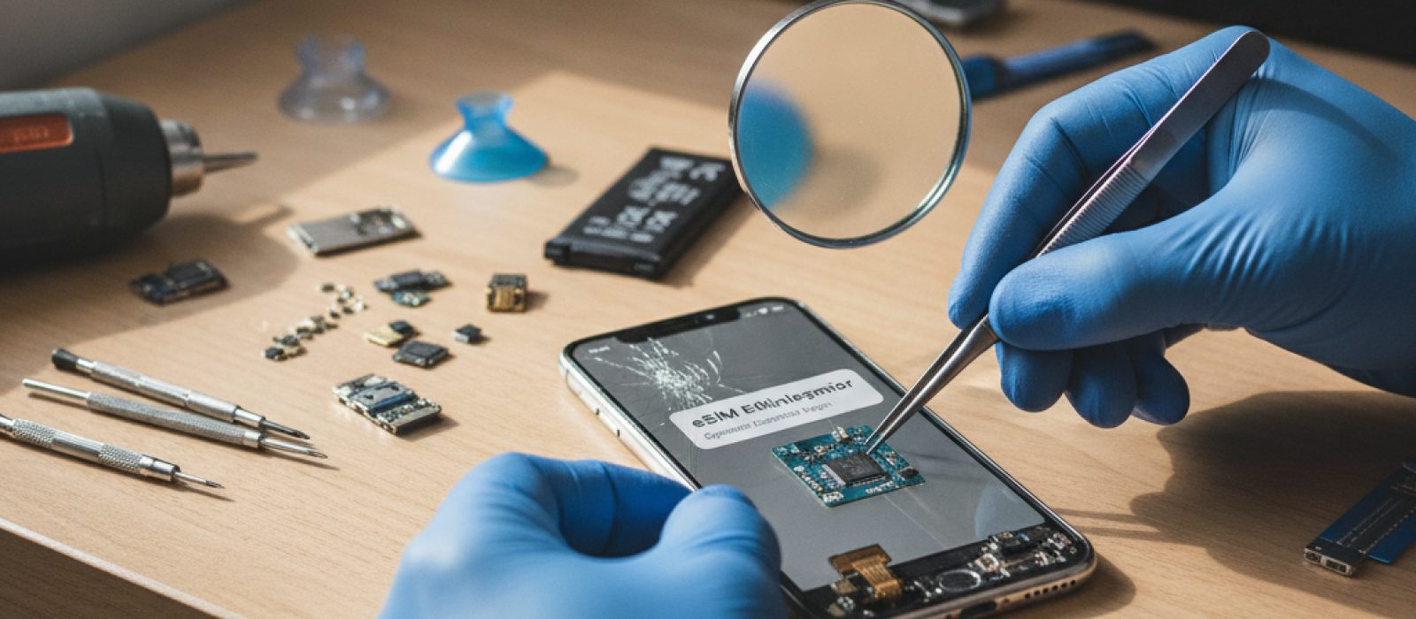 iPhone ekranında eSIM aktivasyon ekranı ve QR kod tarayıcı