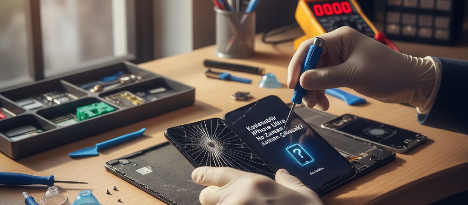 Katlanabilir bir iPhone'un modern ve şık tasarımını gösteren soyut bir görsel