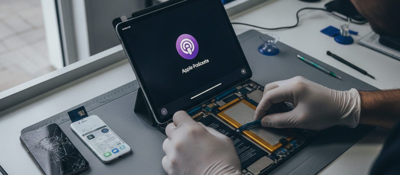 Apple Podcasts uygulamasında video oynatılırken görünen iPhone ve iPad ekranları