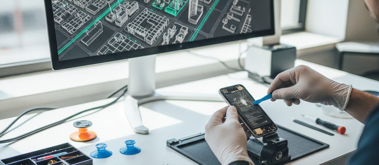 Apple Haritalar Flyover görünümünde 3D olarak modellenmiş bir şehir manzarası