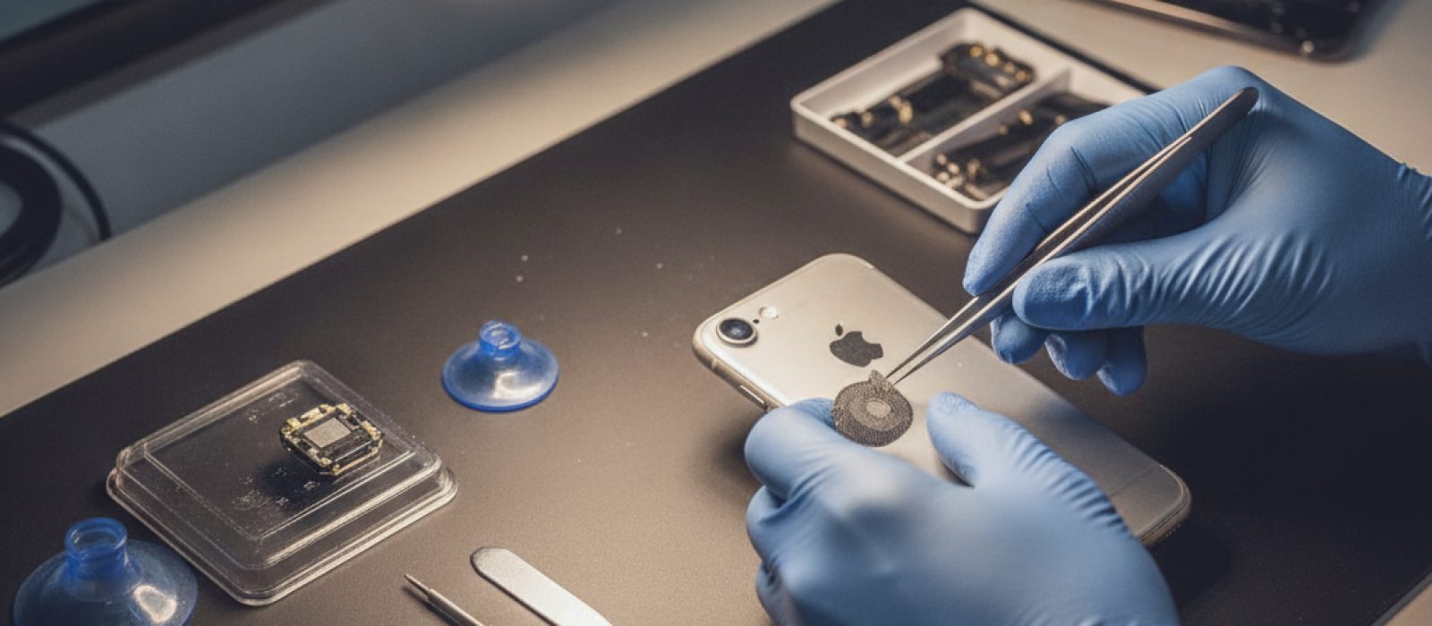 iPhone hoparlör ızgarasının yakından görünümü, temizlik sonrası netleşen detaylar