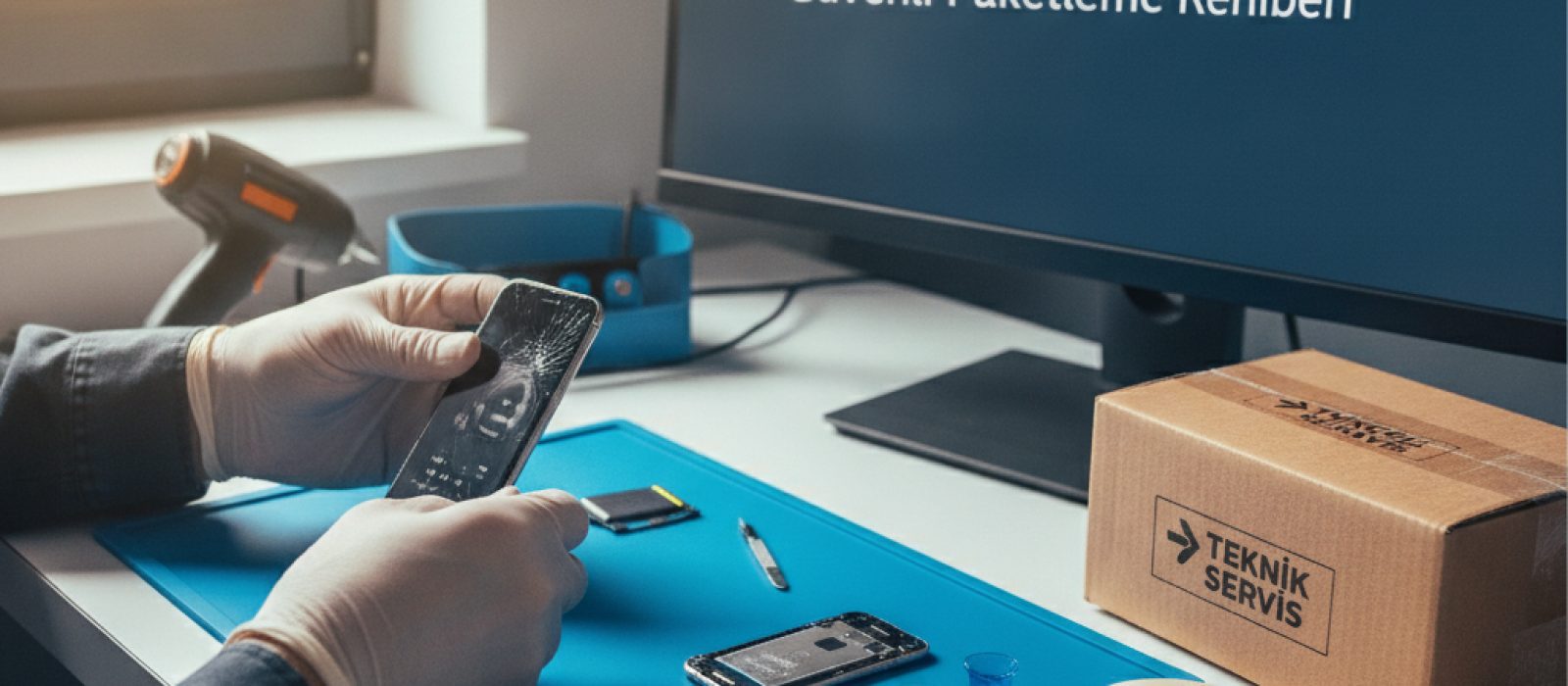 iPhone'un kargo kutusuna güvenli bir şekilde paketlendiğini gösteren görsel