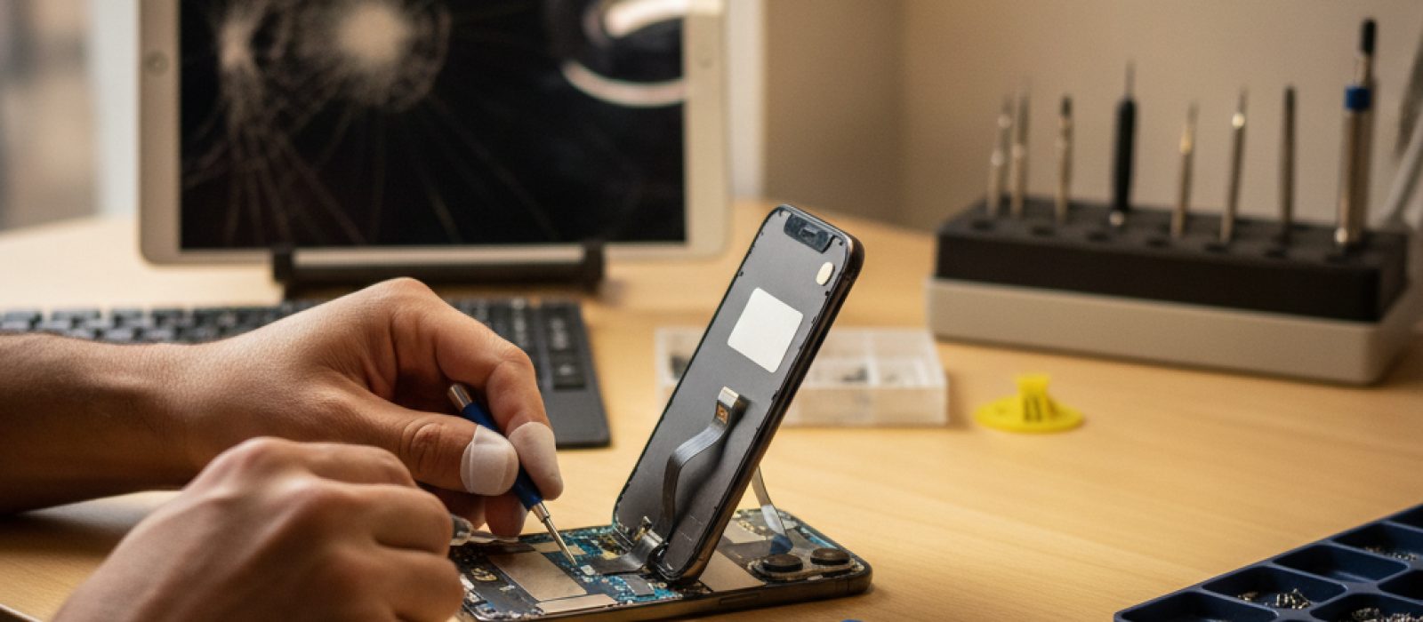 iPhone veya iPad'in dokunmatik ekranı çalışmayan bir cihaz ve tamir ipuçlarını gösteren bir görsel