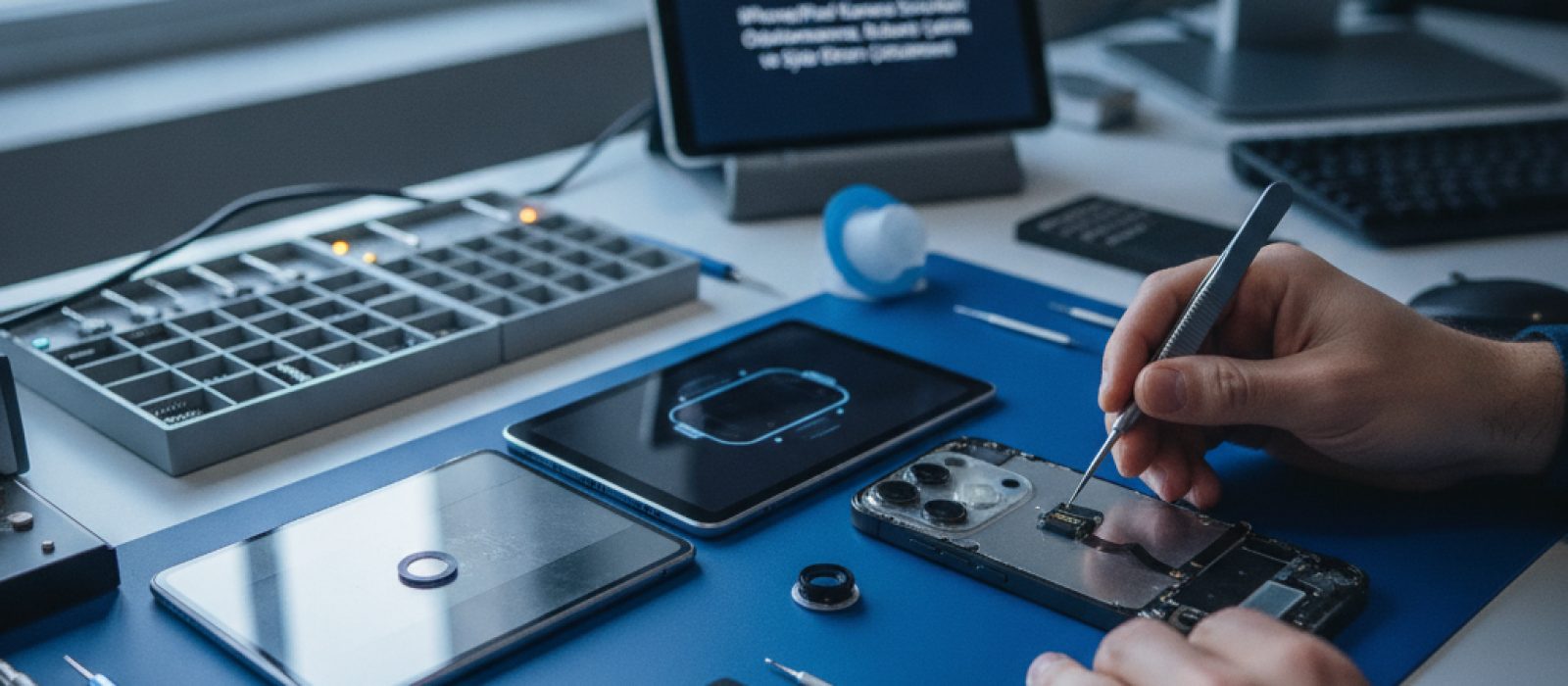 Bulanık çekim yapan iPhone kamera lensi ve netleşmeye çalışan odak noktası