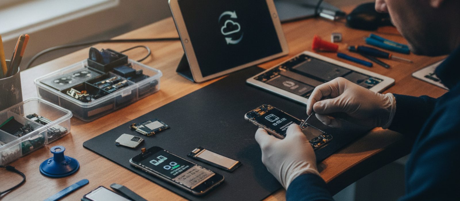 iPhone ve iPad'de Apple veri senkronizasyonu ve iCloud yedeklemesi adımları gösteriliyor.