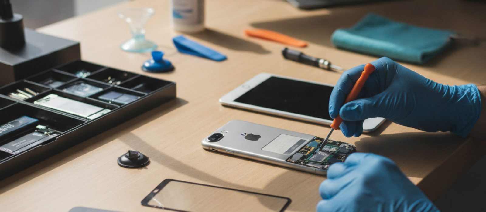 iPhone fiziksel temizlik yaparken mikrofiber bezle ekran silen bir el